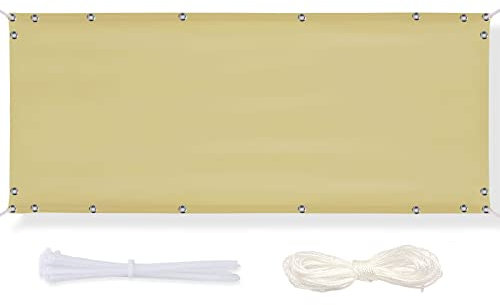 Timizi Balkon Sichtschutz Meterware 80x700cm, Blickdicht Balkon-Verkleidung Winddicht UV-Beständig Reißfest Seitenmarkise Schattentuch für Balkon,Terrasse,Garten,Pool usw. - Beige