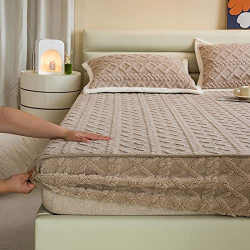 ZYFAB Terciopelo Taffle Sábana Bajera, Lujo Suave Cobertor de Cama Acogedor Cómodo Franela Sábanas Grueso Cálido Sólido Colcha,Latón,180 * 200cm