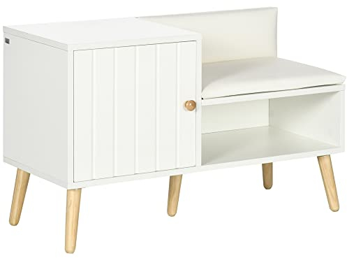 HOMCOM Banco Zapatero con Asiento Cojín y Estante Abierto para 4 Pares de Zapatos, Mueble para Entrada Recibidor Salón Pasillo 80x33x49 cm Blanco