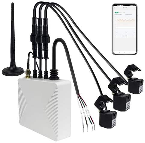 OWON Moniteur d'énergie domestique intelligent WiFi triphasé, Pince Ampèremétrique triphasée avec 3 Capteurs de Niveau de Circuit 200 A, Moniteur d'électricité en Temps Réel