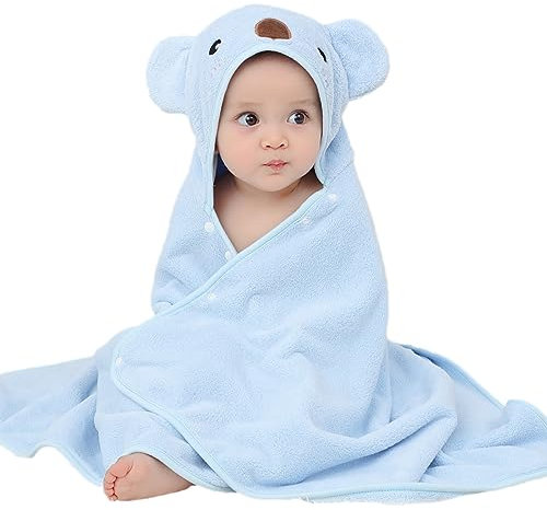 Hilmocho Asciugamano da Bagno per Bambini con Cappuccio Neonato Bambino Morbido Caldo Velluto Corallo Asciugamano Doccia da Bagno Accappatoio Coperta, 110x68CM