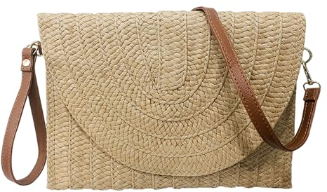 SKHAOVS Kleine Umhängetasche Handgewebte Damen Clutch Handtasche Umhängetasche Einfache Kleine Tasche Strandtasche Urlaubs Umhängetasche Handtasche Damen Umhängetasche für Urlaub Party (Hellbraun)