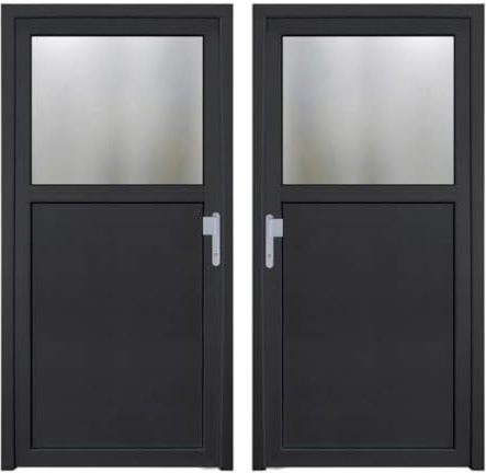 HORI Kellertür Haustür aus Kunststoff Nebeneingangstür Komplettset Hauseingangstür weiß/anthrazit - Farbe: anthrazit (innen weiß) - DIN rechts - Modell: Knauff - 200 x 88 cm
