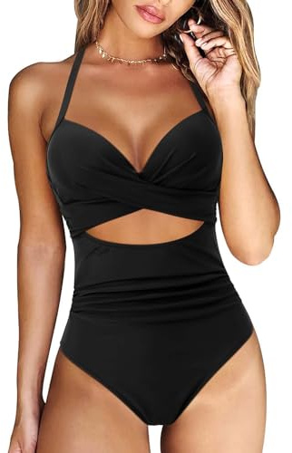 Maillot de Bain Femme Une Pièce Gainant Ventre Plat Col V Maillots Une Pièce Taille Haute Sexy Push Up Amincissant Monokini Swimwear Été