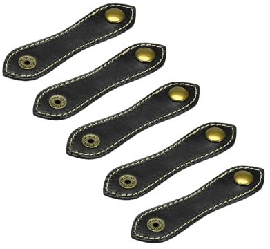 sourcing map 5Pcs Leather Cable Straps Cord Organizer 100x20mm Cable Ties Elastic Cable Management for USB Cable, Headphone Wire, Black