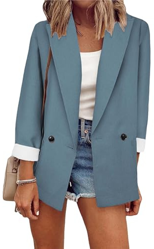 ZICUE Blazer Décontracté Bleu XL pour Femmes, Tissu Doux et Confortable, Occasions Spéciales et Tous les Jours, Manches Longues, Col Cranté, Boutonné, Taille XL