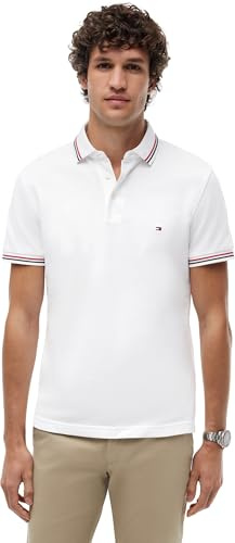 Tommy Hilfiger Herren Poloshirt Kurzarm Slim Fit mit Kontrast-Details, Weiß (White), S