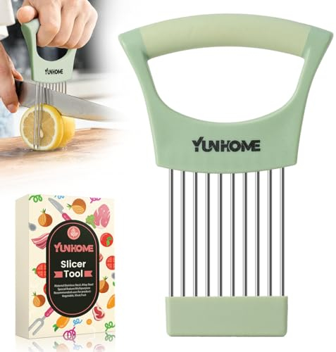 Onion Slicer Holder, Kitchen Gadgets Vegetable Slicer Premium Vegetable Cutter for Potato and Tomato, Sharp Stainless Steel Food Slicer Assistant Tool for Slicing Fruit Lemon and Meat