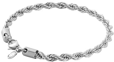 CRAFTD - Silver Rope Link Bracelet - Durable 316L Stainless Steel & Rhodium - Waterproof, Heat & Sweat Resistant - Gifts for Men - Men's Jewellery - Width 5MM - Length 19cm