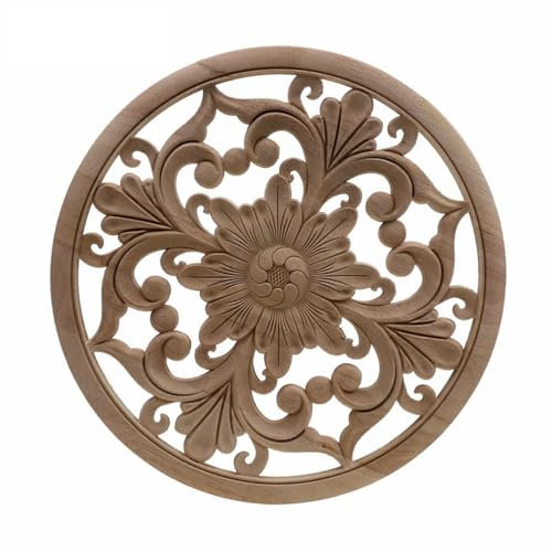 XBHGSY Holz Schnitzerei Ornament Runde Dekorative Florale Holz Geschnitzte Aufkleber Ecke Applikationen Rahmen Wand Türen Möbel Holzschnitzerei Holzfiguren 24Cmx24Cm