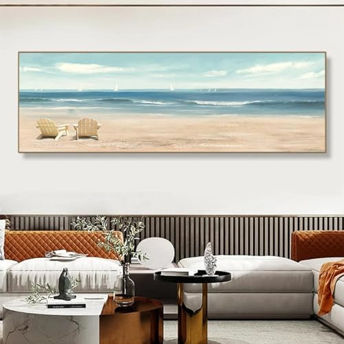 Große nordische abstrakte Meereslandschaft, Ölgemälde auf Leinwand, Meer, Strand, Poster und Drucke, Wandkunst, Bilder, Wohnzimmer, Wohnkultur, 50 x 150 cm, rahmenlos
