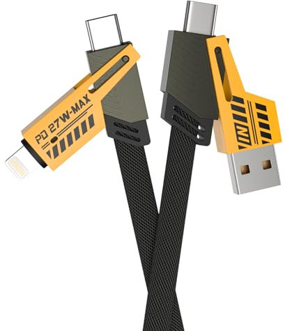 Mugust 4 en 1 Cable de Carga Rápida - Multiple USB A/USB C a Tipo C 65W/PD 27W para iPhone Samsung Huawei Xiaomi Redmi Macbook iPad - 1M Nylon