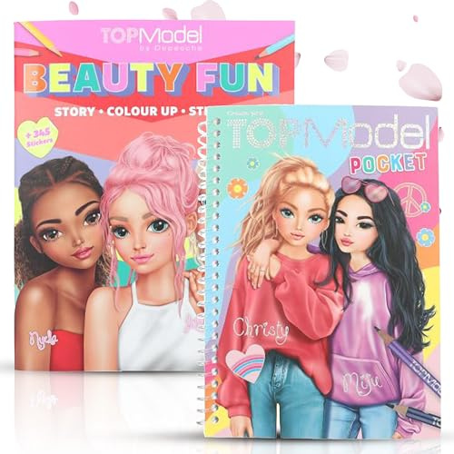 Depesche TOPModel Malbuch BEAUTY FUN & TOPModel Pocket Malbuch – 2 Stück, Rosa, 2 Seiten, perfekt für Modebegeisterte