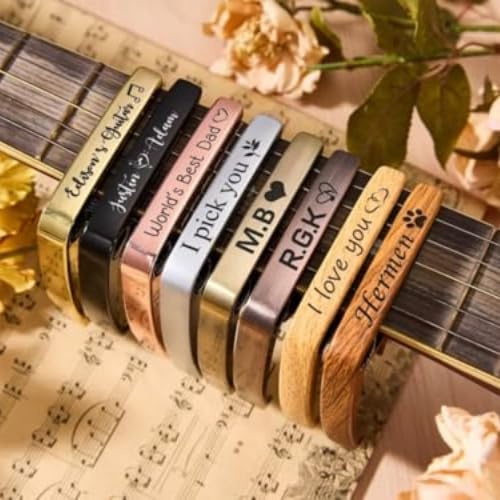 Gitarren-Kapodaster aus Holz für Ihn, personalisiertes Gitarrenzubehör für Vatertag, Holz/Metall-Kapodaster für Gitarre, Musikgeschenk für Gitarristen, Musiker, Geburtstag, Trauzeugen,