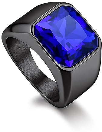 Bandmax Onyx Ring Herren Siegelring Damen Edelstahl Ring mit Stein Schwarz/Rot/Blau/Grün Bandring 12MM breit Herren Schmuck Accessoires Größe 54mm bis 72mm wählbar