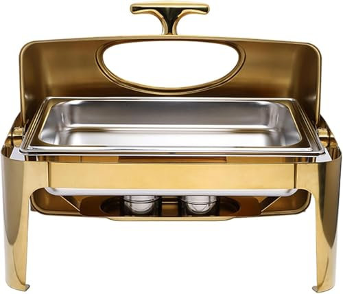 Catering Insulation Tray,Food Warmer Buffet Server with Glass Lids, Electric Chafing Dishes Buffet Food Warmer with Rolling Top, Golden Food Heaters for Buffet Tray/Plate Warmer - Keep Food