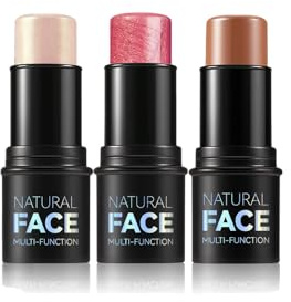 3PCS Gesicht Kontur Sticks Set, Kontur Stick mit Highlighter, Bronzer und Blush Shades, einfach anzuwenden mit baubarer Abdeckung, lang anhaltende (#A, 40g)