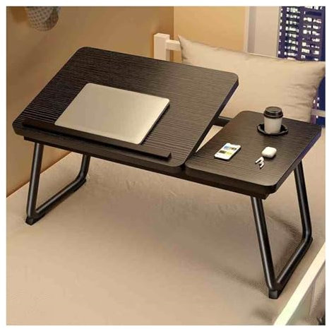 JHIAADEY Sängbord for bärbar dator, bärbart lapbord/bärbart stativ, bäddsoffa laptopbord, litet justerbart hopfällbart datorbord, brickbord med mugghållare(Black)