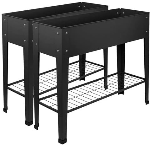 Harbour Housewares Elevated Raised Garden Beds with Legs & Storage Shelf - Anthracite - 2x Metal Raised Bed Galvanised Steel Planter Box for Growing Outdoor Plants, Vegetables, Flowers and Herbs