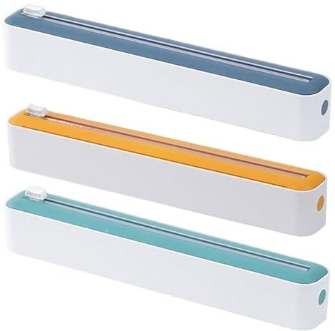 Cling Film Dispenser and Cutter, Clingfilm Dispenser with Cutter UK, 2-in-1 Plastic Wrap Tin Foil Dispenser and Cutter, Cling Film Kitchen Roll Holder Dispenser for Home, Kitchen, Restaurant (3PCS)