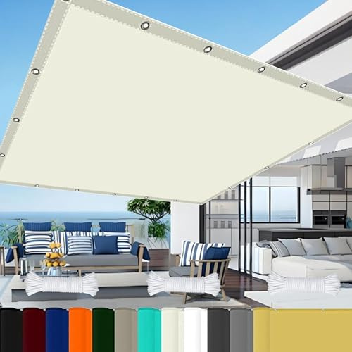 Impermeable Toldo 3.5 x 4 m Resistente Al Agua con Ojales y Cuerdas Rayos UV HDPE Toldos Tipo Vela Malla Sombreo Exterior Pergola, Blanquecino