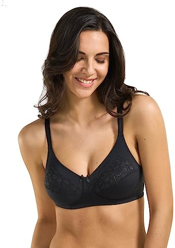 Reggiseno in Microfibra Senza Ferretto, Pizzo Elastico, Coppa B Non Imbottita, Spalline Regolabili Impreziosita da Inserti Pizzo 289 (IT, Taglia della Coppa & Taglia della Fascia, B, 5, Nero)