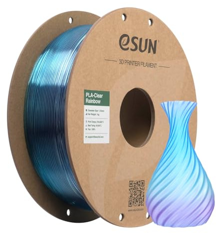 eSUN Clear Rainbow PLA Filament 1.75mm, Transluzentes mehrfarbiges 3D Druck Filament 1KG Spule (2.2 LBS) für 3D Drucker, Lila-blau-grün