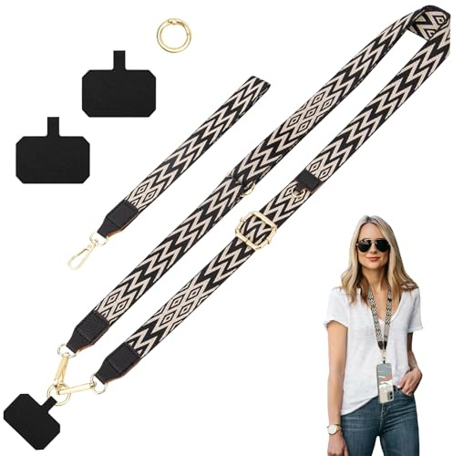 ONEKERUN Cordon Telephone Portable Laniere Universelle Dragonne Amovible Lanyard Téléphone Sangle Sac Bandouliere Large Collier Réglable avec 2 Patchs pour Smartphones Appareil Photo