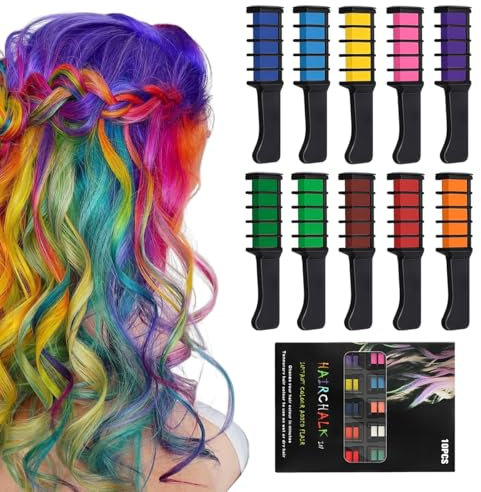 LAJUP 10 Colori Gesso Per Capelli Pettine,Capelli Gesso Pettine Per Ragazze E Bambini,Capelli Con Pettine A Gessetti Colorati,Gessetti Per Capelli Lavabili Per Bambini
