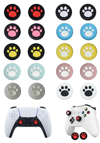 JUKOTA 20 Tapas de silicona para joysticks de PS5 con diseño de pata de gato,Agarre para mando de PS5,Joysticks de PS4,Protección para mando de Xbox,Mayor precisión y durabilidad