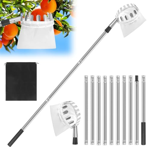 Cueille Fruit Télescopique 4M Cueille Fruit Cueilleur de Fruits Amovible Cueille Cerise Telescopique Ramasse Pomme pour la Cueillette des Oranges, Pêches, Cerises