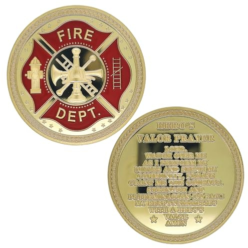 Fire Department Emblem Challenge Coin Firefighters Valor Prayer Memorial Medallion