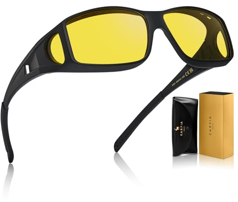 CARFIA Överdragsglasögon för mörkerseende över vanliga glasögon, wrap around-glasögon för glasögonbärare, damer och herrar, Fit over Night Vision Driving Glasses