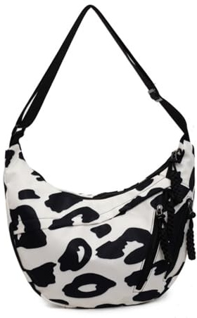 Xiyocadt crossbody Halbmond-Knödeltasche Umhängetasche Damen, Hobo Tasche, Nylon Crossbody Bag, Damen Mehrere Taschen Schultertasche Mit Verstellbarer Schultergurt, Leopard/Volltonfarbe