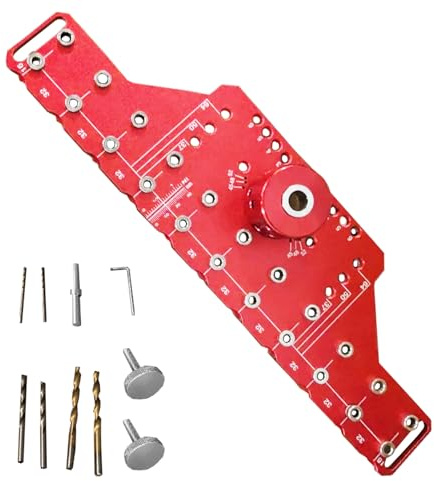 Bohrschablone, 2 in 1 Regalstift-Bohrvorrichtung Set aus Aluminiumlegierung Bohrvorrichtung mit 11 Loch Regalstiftvorrichtung und Scharniervorrichtung mit 2 mm 5 mm und 1/4 Zoll Bohrern für Schrank
