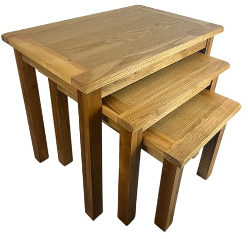 Home Furniture Group Ltd Baysdale Rustic Oak Nest – Set of 3 Compact Wooden Side Tables – Traditional Finish