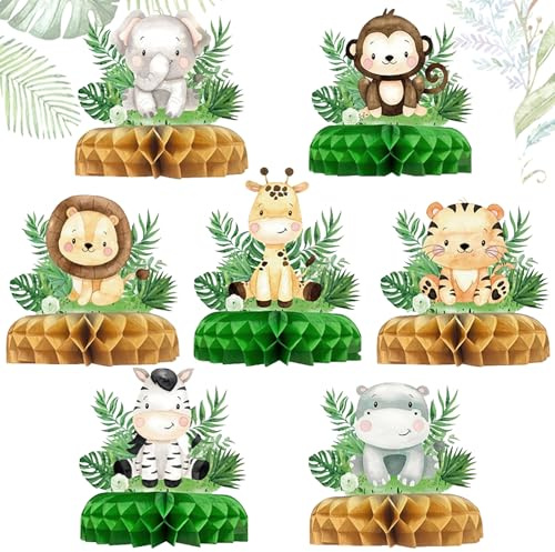 AUNGKWANG Lot de 7 Décorations d'anniversaire d'animaux de la Jungle, Centre de Table Anniversaire, Décorations de Fête sur Le Thème de la Jungle, pour Fête d'anniversaire d'enfant Garçons et Filles
