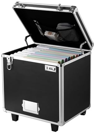 VEVOR Boîte de Rangement à Dossiers sur Roulettes, 39,6 x 32 x 38,1 cm, Mallette à Documents Mobile Verrouillable Portable avec Poignée Télescopique, Serrure, pour Bureau, Voyage Affaire, Déplacement