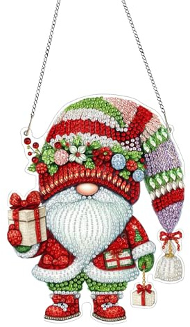 Diamond Painting Weihnachten Wichtel-Fensterbild zum Selbstgestalten | Fensterdeko Weihnachten aus Acryl, 19,4 × 17,3 cm; Bastelset Weihnachten mit 5D-Steinen, Werkzeug und Aufhängekette