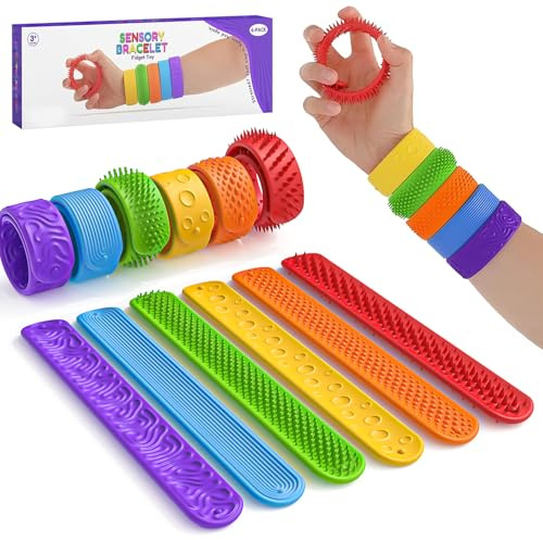 Set de 6 Pulseras Anti-Estrés Fidget – Pulseras Sensoriales de Silicona – Reducción de Estrés, Anti-Rasguños para Niños y Adultos, Ayuda para la Concentración y Juguetes Sensoriales