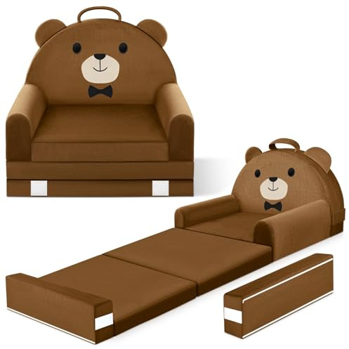 JUOIFIP Divano per bambini orso, sedia pieghevole 2 in 1 per bambini, 150cm morbido divano in velluto cristallo per bambini piccoli per camera da letto, soggiorno