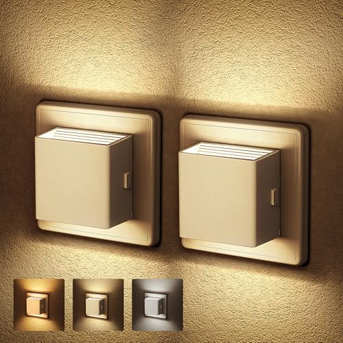 Emeritpro Lot de 2 veilleuses avec capteur crépusculaire, veilleuse LED 1 W, température de couleur réglable (ambre/3000 K/5000 K), prise pour chambre d'enfant, chambre à coucher, couloir, escalier