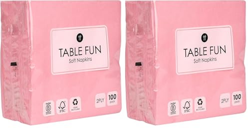 Talking Tables 100 x Lot de serviettes en papier rose doux pour anniversaire, Noël, mariage, restauration, vaisselle, jetables, recyclables, fabriquées dans l'UE, 2 plis, 33 cm (Lot de 2)