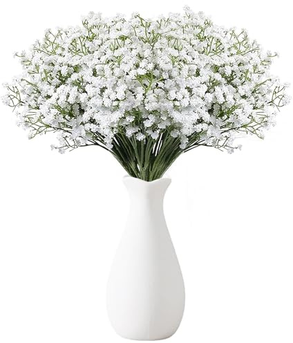 EnixwH 18 Stück Schleierkraut Künstlich Kunstblumenstrauß Künstliche Blumen | Deko Pflanzen mit Flasche für DIY Fotorahmen Lesezeichen Grußkarten Partys Blumenarrangements Heimdekoration (Weiß)