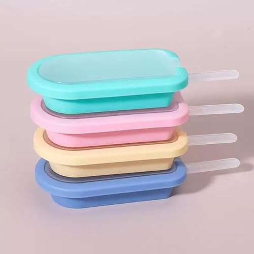 Eisformen Eis am Stiel, 4 Wiederverwendbar, Individuelles Abtauen Eis am Stiel Formen, BPA Frei Eisformen-stapelbar,Silikon, 2.6x6.5x15.5 cm