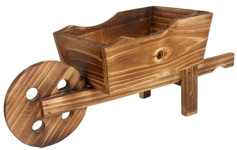 Deskium Fioriera decorativa da giardino con carriola, grande vaso da fiori in legno marrone rustico, fatto a mano per piante grasse