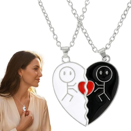 YIPFEN 2 Pezzi Collana dell'Amicizia, Collane BFF, Collana d'Amore con Forma di Cuore e Figure, Magnetica, Lega, Idea Regalo Perfetta per Amici o Coppie (Design Nero-Bianco)