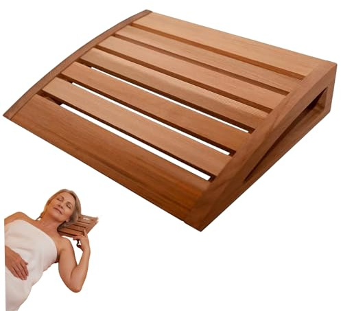 Cuscino per sauna Poggiatesta per sauna scavato per il relax Cuscino in legno Supporto ergonomico per il collo per uomini e donne 15x12, 2x2, 8 pollici Marrone.