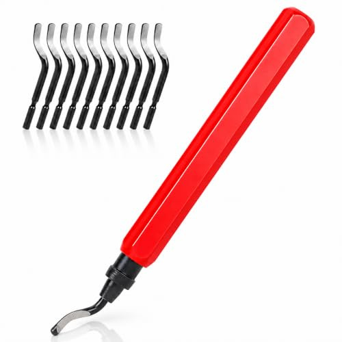 Entgrater Werkzeug mit 10 Stück HSS Ersatzklingen, 360 Grad Rotierender Handentgrater für Metall Kunststoff 3D Druck Rohr PVC Stahl Aluminium, Universal Entgratwerkzeug mit Aluminiumgriff