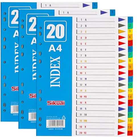 Trennblätter für Ordner A4, 3er Set 20-Teilige Register für Ordner A4 A-Z